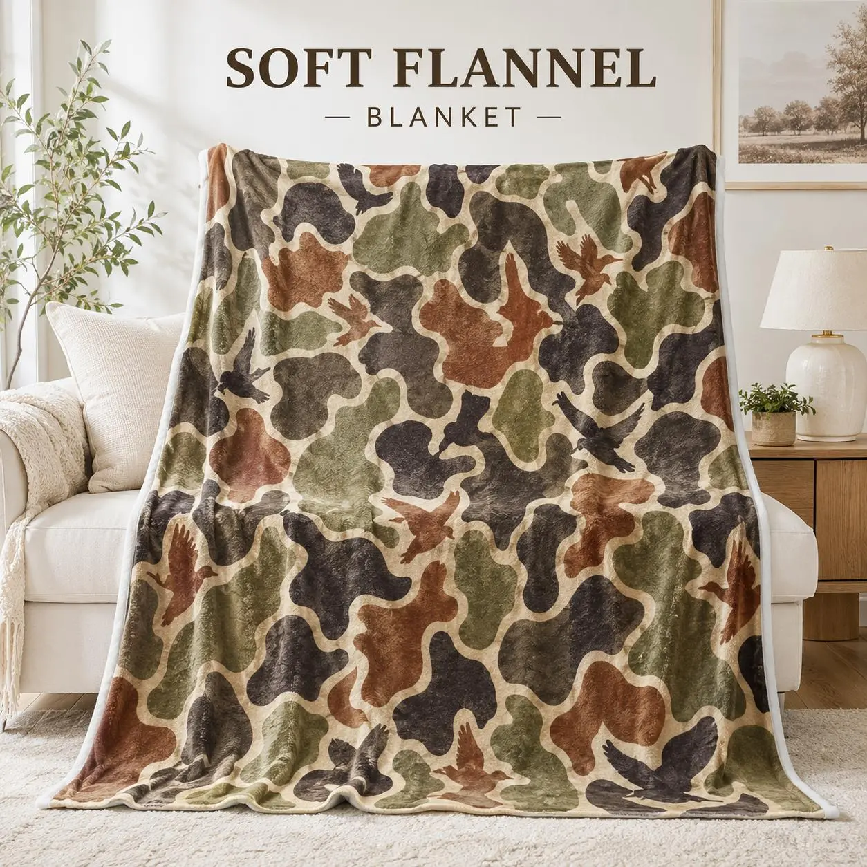 Classic Camouflage Pattern Flannel Single Blanket - 1 Count Soft Warm Napping Throw, Multi-Size for Home-Travel Indoor Outdoors, Bedding for Bedroom Office Camping