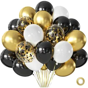 Black  White Balloons Set, Include 50pcs12inch Matte White Black Metallic  Confetti Latex Balloons with  Ribbons for Birthday Graduation   Retirement Party Decorations