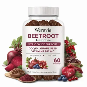 Weruvia Beetroot Gummies – Nitric Oxide Support Supplement with CoQ10, Grape Seed & Vitamins B12 & C – Vegan, Non-GMO – Circulation & Energy Support – Mixed Berry Pomegranate Flavor, 60 Gummies