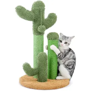 Road Cat Scratching Post Cactus Cat Scratcher Featuring with 3 Scratching Poles and Interactive Dangling Ball -Medium 23 Inches