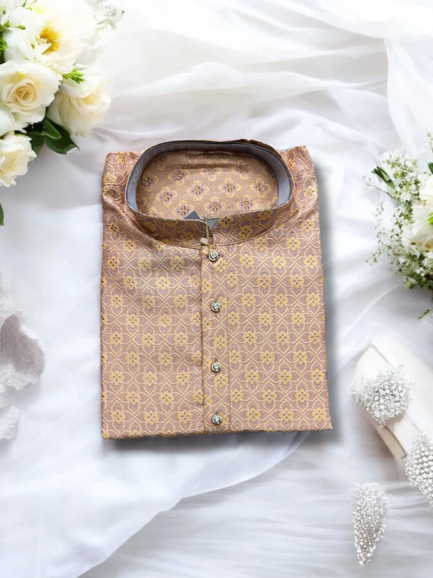 Traditional Men's Peach Color Silk Kurta – Ethnic Wear for Men-6479