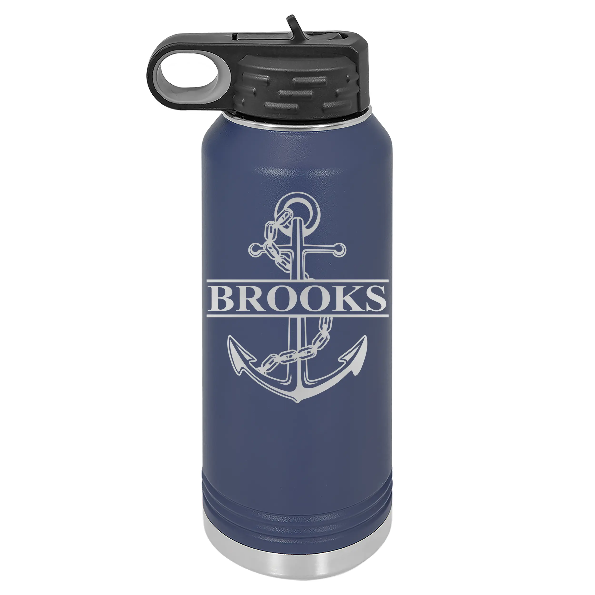Personalized Anchor Laser Engraved 32 oz. Stainless Steel Bottle - Nautical Sailor Captain First Mate Sailing Boat Appreciation Gift in 13 Colors