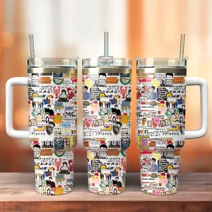 Friends TV Series Custom Cup 40 oz 30 oz Tumbler With Handle, Movie Lover Gift, Cute Cartoon Travel Cup, Gift for Her