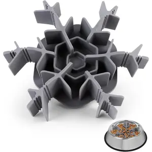 Slow Feeder Insert for  Bowl, Cuttable  Slow Feeding Insert with 8 Upgraded Large Suction Cups, Adjustable Length 4.7-7, Fits Small Medium Dogs (Grey)