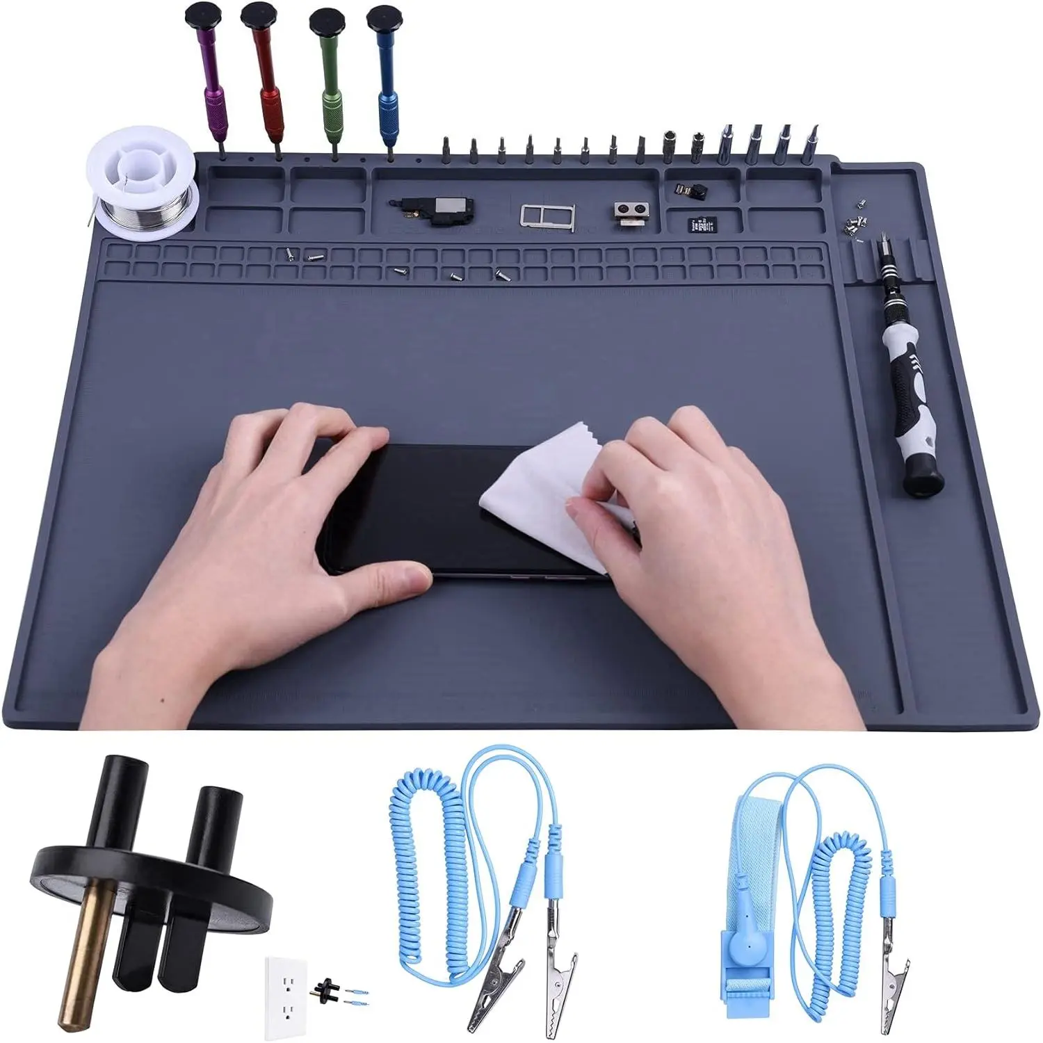 Anti-Static ESD Safe Soldering Workbench Mat for Electronics Repair, 17.7x13.6in Superior Heat-Resistant Non-Slip Easy-to-Clean Mat, Lightweight Durable for Laptops BGA Rework, for Hobbyists