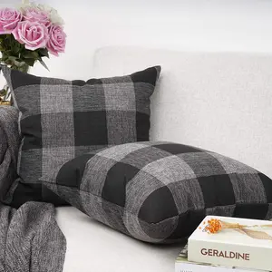 Check Pillow Covers 18x18 Inches Set of 2 Cotton Linen plaid Square Throw Pillows Cases Christmas Themed