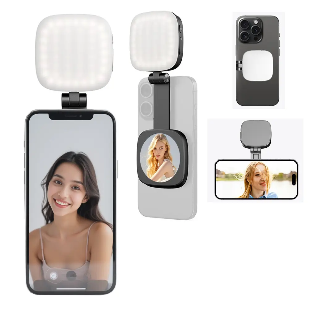 Battery-Powered Portable Selfie Light Kit with MagSafe Magnetic Flash, Mirror & Instant Attachment – Cell Phone Light for iPhone, Mobile Devices, Tech Accessories for Selfies, Video Conferences, Camping Hiking, Camera Fill Light, Selfie Led Lights