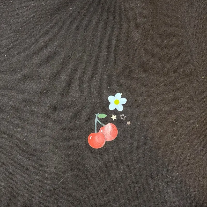 Striped Waistband Brown Flare Sweatpants with Cherries Flowers and Stars Design on Black Fabric