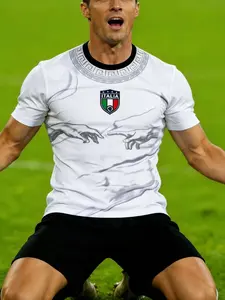 Men's Italy Style Soccer Jersey - The Creation of Adam Art Print Short Sleeve Soccer Shirt - Match Day Retro Fan Gear，Suitable for Soccer Matches and Daily Wear