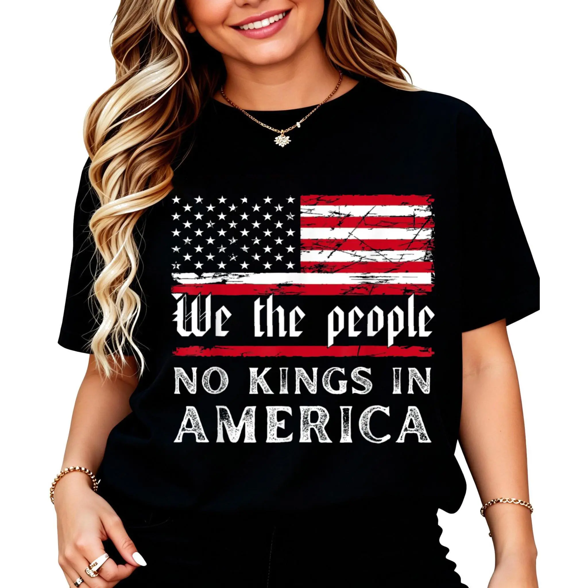 We The People No Kings America T-Shirt Women Men Unisex Cotton Clothing Streetwear