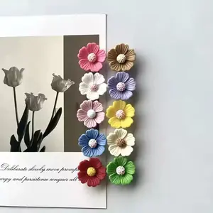 9 Piece Resin Flower Fridge Magnets Set, Cute Floral Refrigerator Stickers, Round Magnetic Decorative Kitchen Office Home Decor Accessories