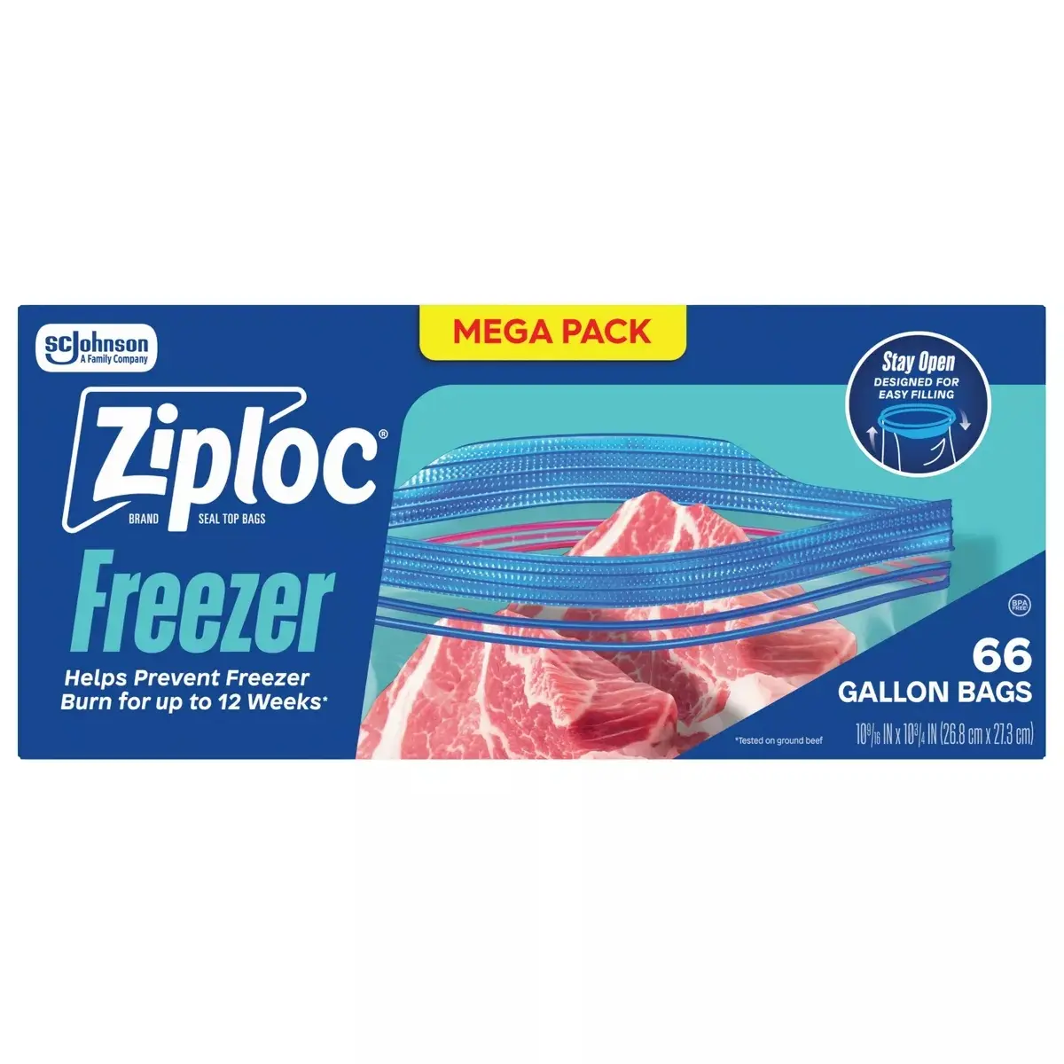 Ziploc Gallon Freezer Bags for Food Storage and Meal Prep - 66ct