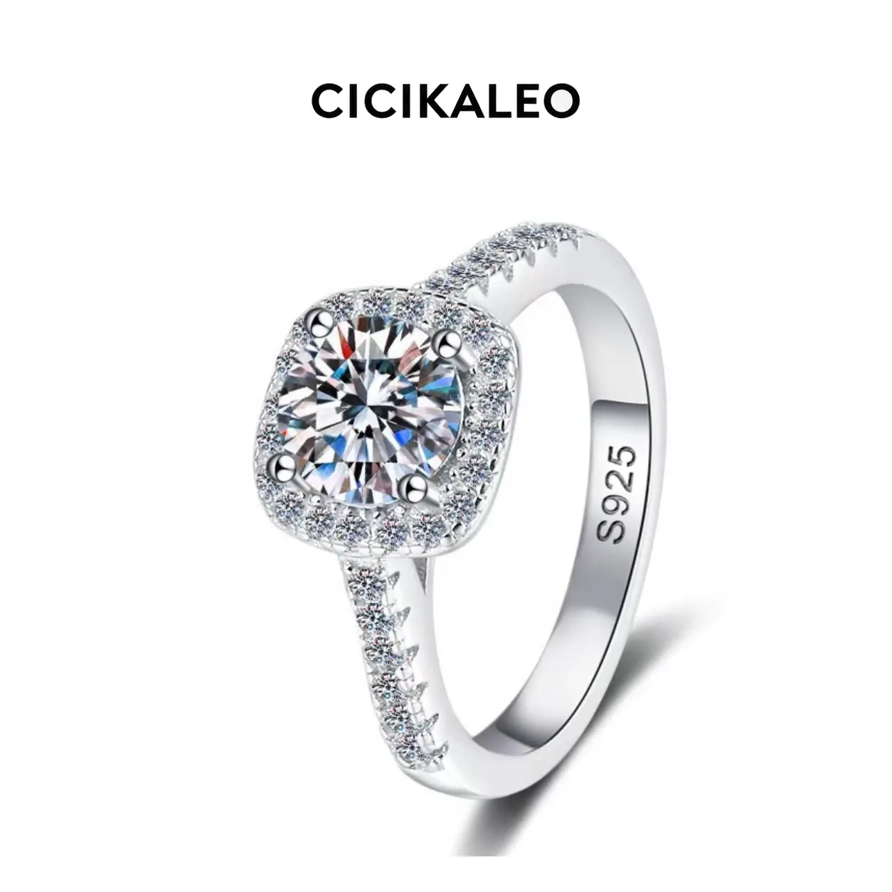 CICIKALEO 1CT  Moissanite Rings Solid 925 Sterling Silver Simulated Diamond Engagement and Promise Ring for Women