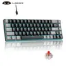 MageGee MK-Box 65% Mechanical Gaming Keyboard - Red Switches, Grey Black 68-Keys Compact Mini, Cyan LED Backlit, Detachable USB 2.0 Wired Type-C, Anti-Ghosting, Double Injection, Adjustable Stand, PC Accessories for Gamers/Office Users