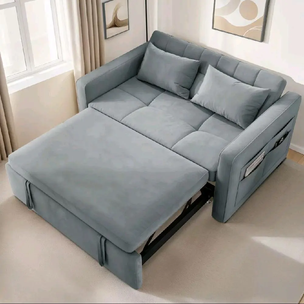 55" 3 in 1 Convertible Sleeper Sofa Bed Velvet Loveseat Pull Out Sofa Bed Couch