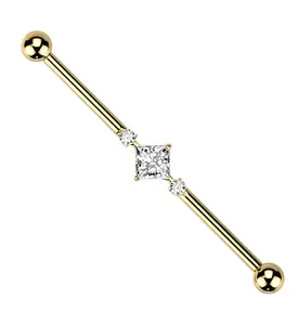 Gold PVD Paragon Clear CZ Titanium Industrial Barbell