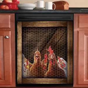 1pc Magnetic Glossy Rooster Pattern Adhesive Dishwasher Sticker, Refrigerator Magnet, Stain and Oil Resistant, Easy to Clean, Peel and Stick, Kitchen Dishwasher Decoration Sticker, Magnetic Dishwasher Cover, Can Absorb Rubber Soft Magnets,