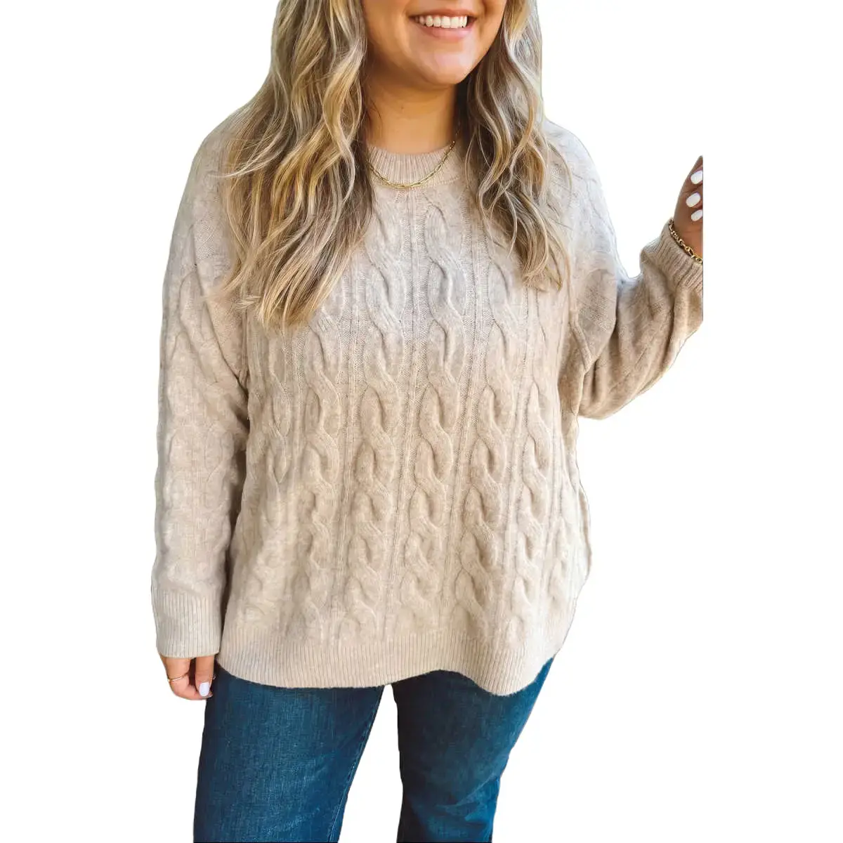 PHEFEE Women's Plus Size Cable Knit Sweater Long Sleeve Crewneck Pullover Chunky Knit Fall Winter Jumper Tops
