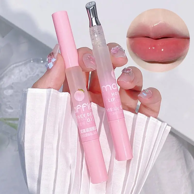 Peach Flavor Lip Serum, 2 Counts/set Moisturizing Lightweight Non-greasy Lip Oil, Hydrating Lip Care Product for Women & Girls