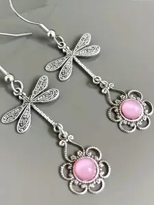Vintage Dragonfly Embroidered Long Dangling Earrings, Fashionable Bohemian Style Women's Jewelry, Unique and Trendy Ear Accessories