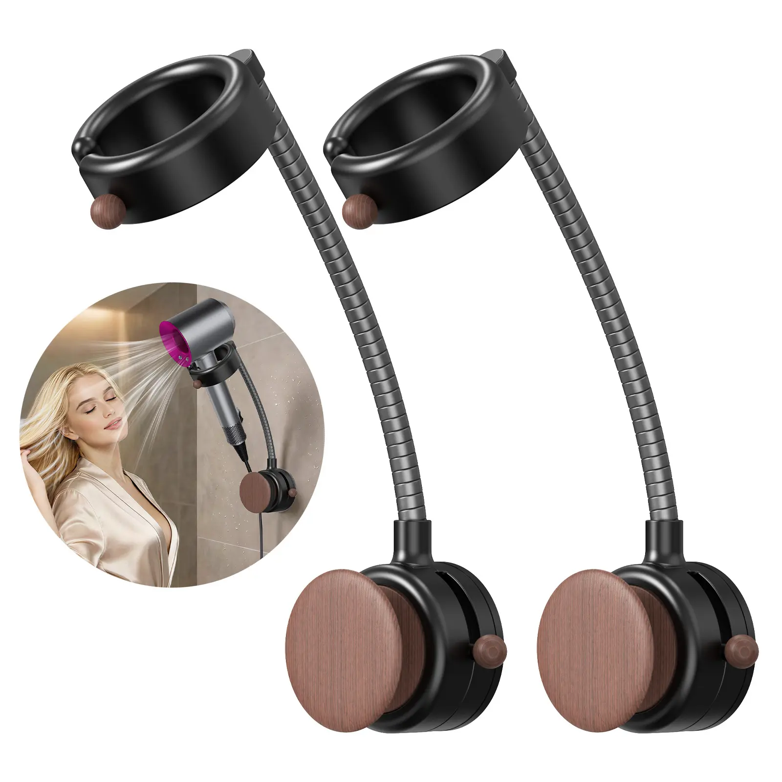 SEANCHEER S07 Hands Free Hair Dryer Holder Wall Mount, 360° Rotating Adjustable Height Suction Cup Blow Dryer Holder, No Drill Installation, Damage-Free Wall, with Cord Storage for Most Hair Dryers,back to school,back to school haul