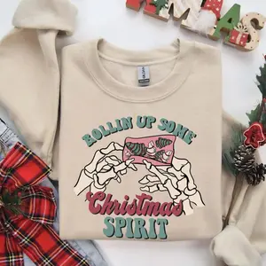 Rolling Up Some Christmas Spirit Christmas Sweatshirt, Skeleton Christmas Sweater, Funny Christmas Gift, Skeleton Season Christmas