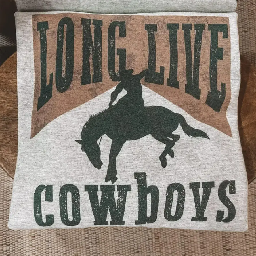 Long Live Cowboys crewneck sweatshirt, western graphic tees women, cowgirl western stuff, western clothing, western outfits women tops, country concert tops outfits, western shirts for women, women’s clothes