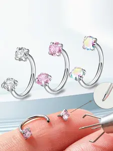 Women's Horseshoe Shaped Earrings, 7mm Horseshoe Shaped Perforated Jewelry Set, Horseshoe Shaped Nose Ring, Stainless Steel Cartilage Spiral Earmuffs, Lip with Tools, Nose Piercing Jewelry