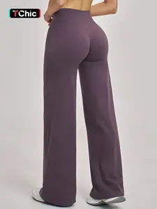 High Waist Flare Leg Yoga Pants, Casual Dance Workout Trousers, Butt Lifting Tight Fit Wide Leggings, European Style High-Waisted Joggers