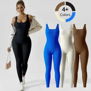 Women's Solid Color Workout Jumpsuits Sleeveless Slim Fit Yoga Fitness Romper Jumpsuits 90% Nylon 10% Cotton Geometric-pattern Bodysuits Activewear Clothing Athletic Training Apparel