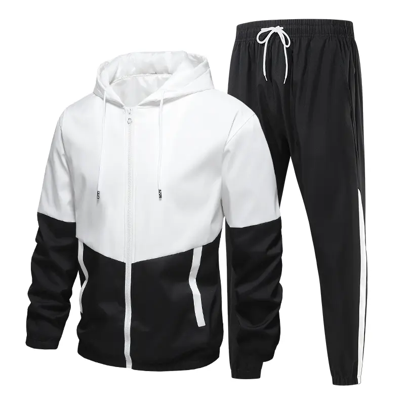 Spring 2026 Colorblock Jacket Set with Hood, Drawstring Zipper, Two Pockets, Patchwork Design — Long Sleeve Top + Jogger Pants PL803