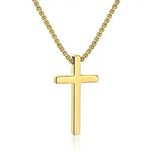 Cross Necklace for Men, Silver Black Gold Stainless Steel Plain Cross Pendant Necklace for Men Box Chain 16-30 Inch.ms