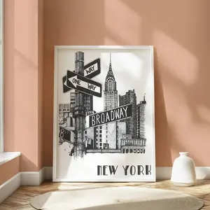 1pc Frameless New York City Travel Print, Vintage NYC Poster, Black White Urban Art, Minimalist Cityscape Wall Decor,
