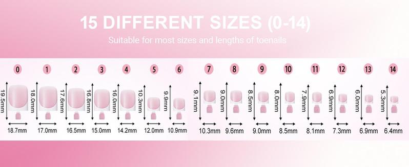Toe Nail Press Ons, French Tips Toe Press On Nails, 150pcs Square Pre-Designed Soft Gel Thick False Toenail Extension, Berry Pink Full Cover Acrylic for DIY 15 Sizes