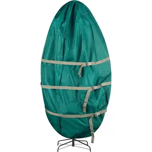 Christmas Tree Storage Bag - Upright Zippered Canvas Cover for 9-Foot Artificial Trees with Buckle Straps and Cinch (Green)
