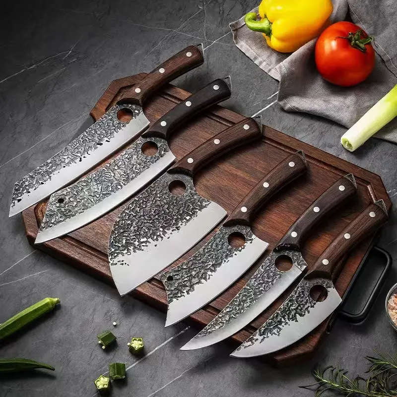 【DealsforYouDays】High quality hand Forged Kitchen Knife Set, 6PCS High Carbon Steel durable Chef Knives, Full Tang Wooden Handle Butcher Cleaver Boning Knife,cutting knife, fruit knife,for Home Cooking BBQ Camping,best gift Kitchenware Chopping