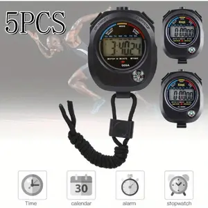 5Pcs Sports Stopwatch Timer, Professional Digital Stopwatch with Calendar Alarm Compass, Multi Handheld Stopwatch Timer for Swimming Running Football Fitness Coaches Referee