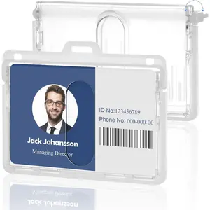 2 Pack Horizontal ID Badge Holder, Hard Plastic, Double Sided