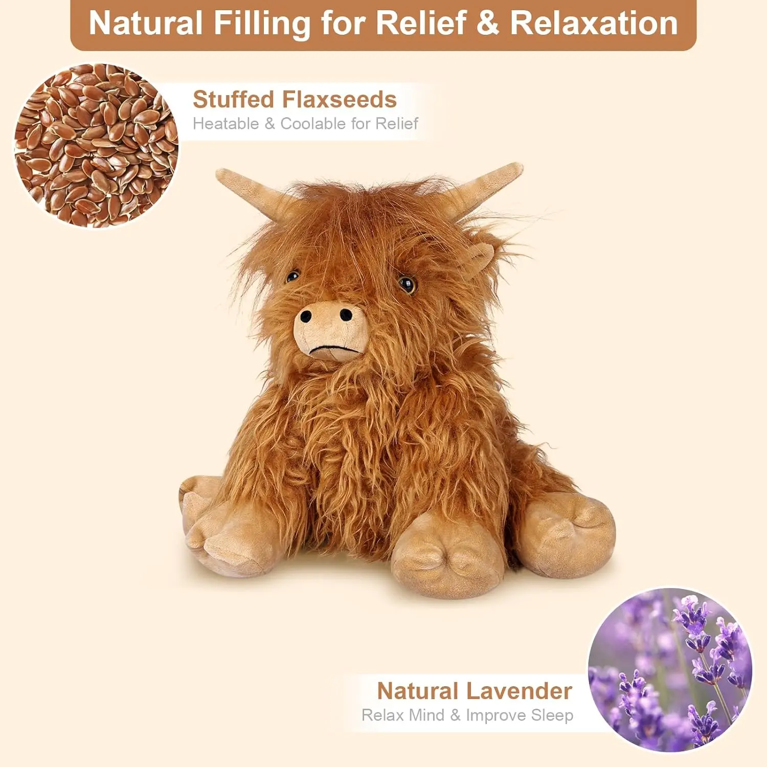 Heatable Coolable Highland Cow Plushie, Microwavable Heating Pad for Period Cramps  Pain, Lavender Scented Stress Relief Cow Plush, Gifts for Women