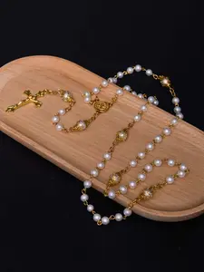 Faux Pearl Decorated Cross Design Necklace for Women & Men, Elegant Beaded Necklace, Fashion Jewelry for Party, Daily Decor, Trendy All-match & Exquisite Jewelry for Birthday Gift