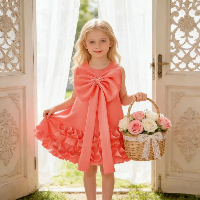 birthday dress with bow White Wedding Satin Princess Baby Girls Dress Bow 1st Birthday Evening