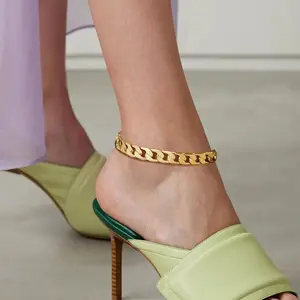 14K Gold Ankle Bracelets for Women, Chunky Cuban Link Chain Anklet Summer Beach Foot Jewelry, Birthday Gifts for Girlfriend BFF, Hypoallergenic Durable Luxury Anklet