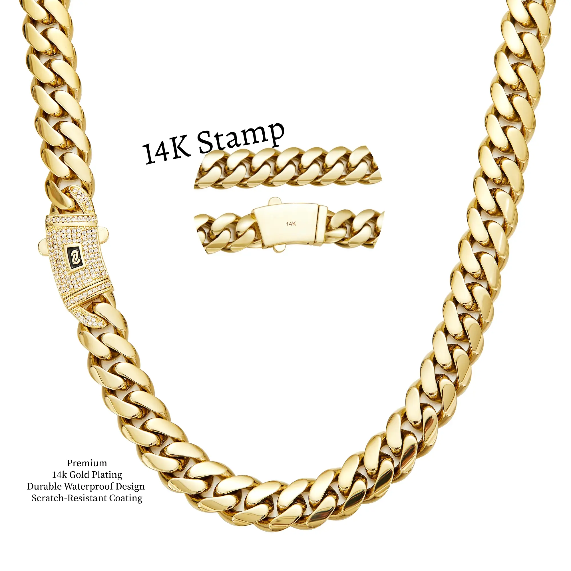 New 14K Real Gold Plated Miami Cuban Necklace with New Anti-Rust Technology Waterproof, Fade-Resistant and Hypoallergenic Miami Cuban Link Chain Hip Hop Style Width 6–14MM Timeless Shine for Every Look Perfect for Valentine's Day