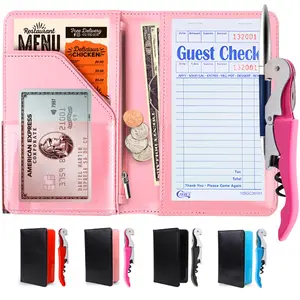 Server Book Waitress Wallet Organizer Bundle with  Opener- 7 Pocket Waiter Pad (Pink)