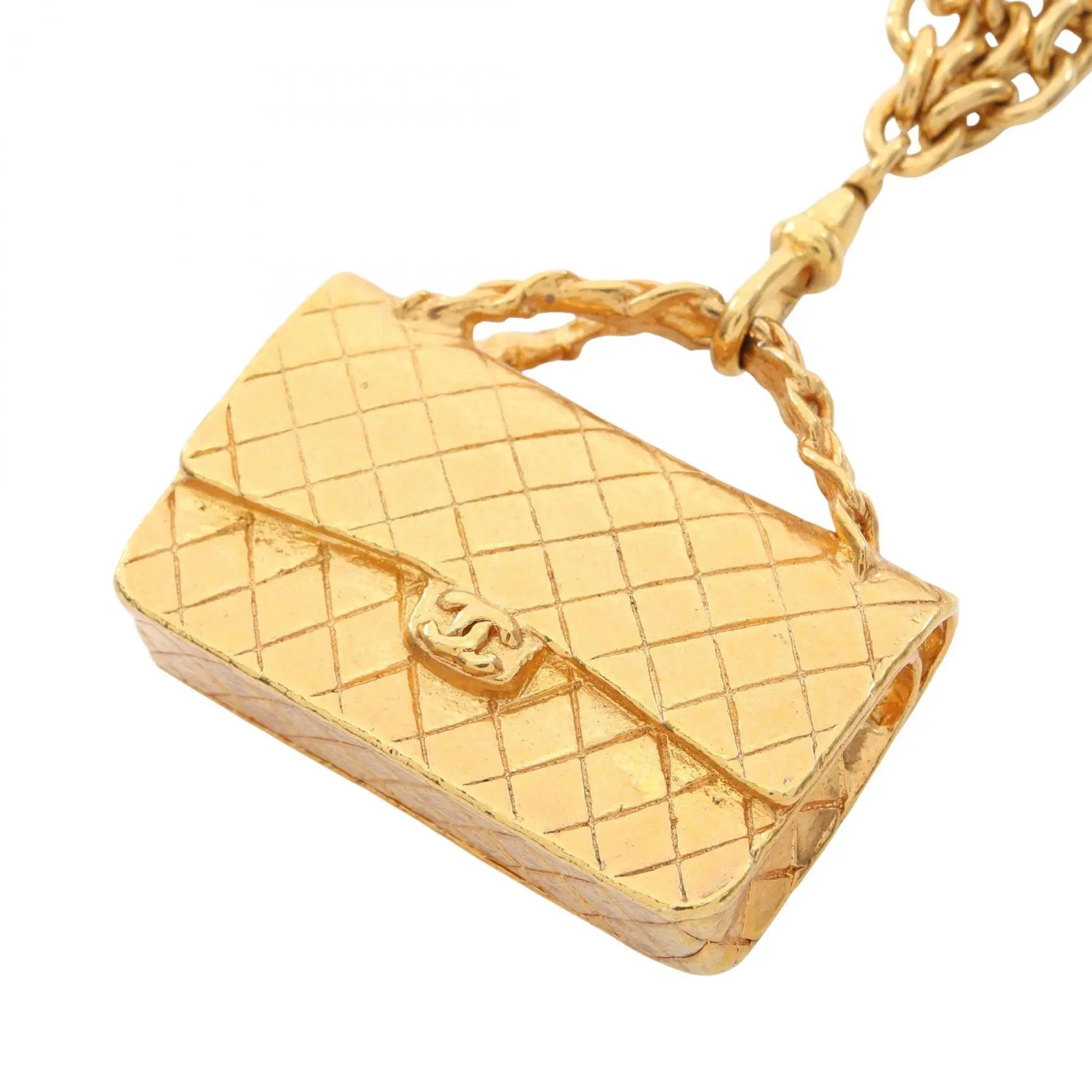 Pre-owned CHANEL Gold-plated Small Leather Goods Matelasse Bag Motif Necklace