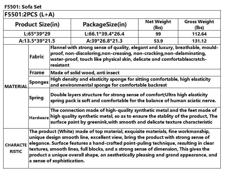 White Microfiber 2-Piece Living Room Sofa Set