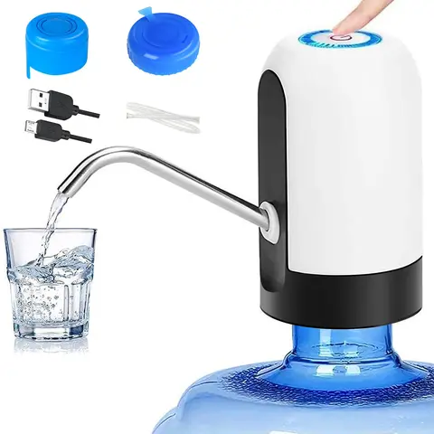 Cordless Bottled Water Drink Pumping Dispenser - Electric Compact Design, USB Rechargeable 1-Button Operation, Universal Fit for 2-5 Gal Bottles, Portable for Kitchen & Camping Pet Fish Aquatic Supplies