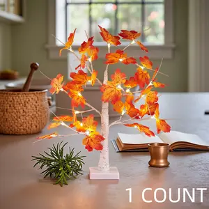 60cm Glowing Decorative Lights Thanksgiving Autumn Maple Birch Tree, 24 LED Battery or USB Powered Timer Indoor Holiday Decoration Home Decor Ornament