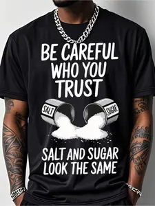 Men's Gym T-Shirt Salt Sugar Trust Pattern Loose Fit Breathable Short-Sleeve Crew Neck Summer Casual Sports Shirt Salt Bottle Design for Salt Lovers Black White Salt Crystal Menswear