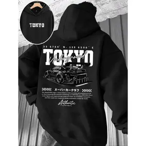 🚗🔥 Car Graphic Hooded Fleece Sweatshirt🔥🚗 Casual Automotive Print Hoodie for Men, Stylish Streetwear Hoodie, Comfortable Fitted Fit, Perfect for Autumn & Winter Outfits, Trendy Daily Wear, Great Gift for Car Lovers🎁🖤